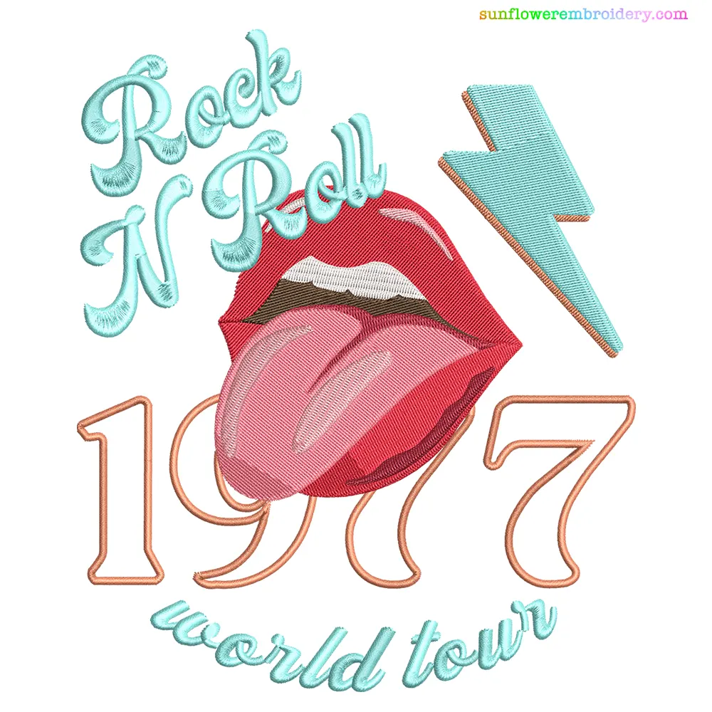 Rock N Roll 1977 World Tour Embroidery Design